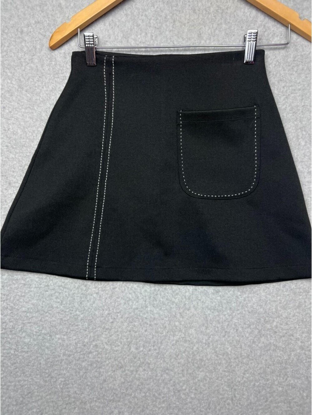 Zara W/B Collection Contrast Stitch Mini Black Skirt S High Waist Pocket A-Line